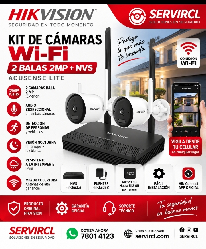 Kit de Cámaras Wi-Fi Hikvision AcuSense Lite – 2 Cámaras Bala 2MP + NVS