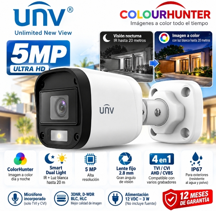 Cámara UNV ColorHunter 5 MP Smart Dual Light – UAC-B115-AF28-DL