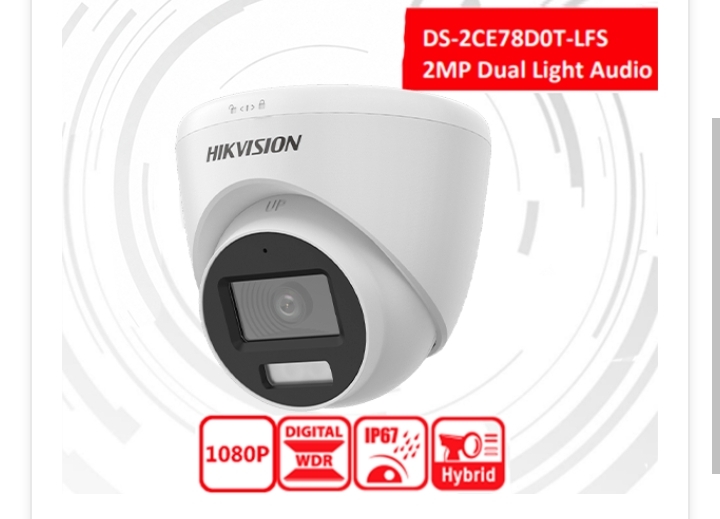 Cámara Hikvision DS-2CE78D0T-LFS – 2 MP Full HD con audio y luz híbrida