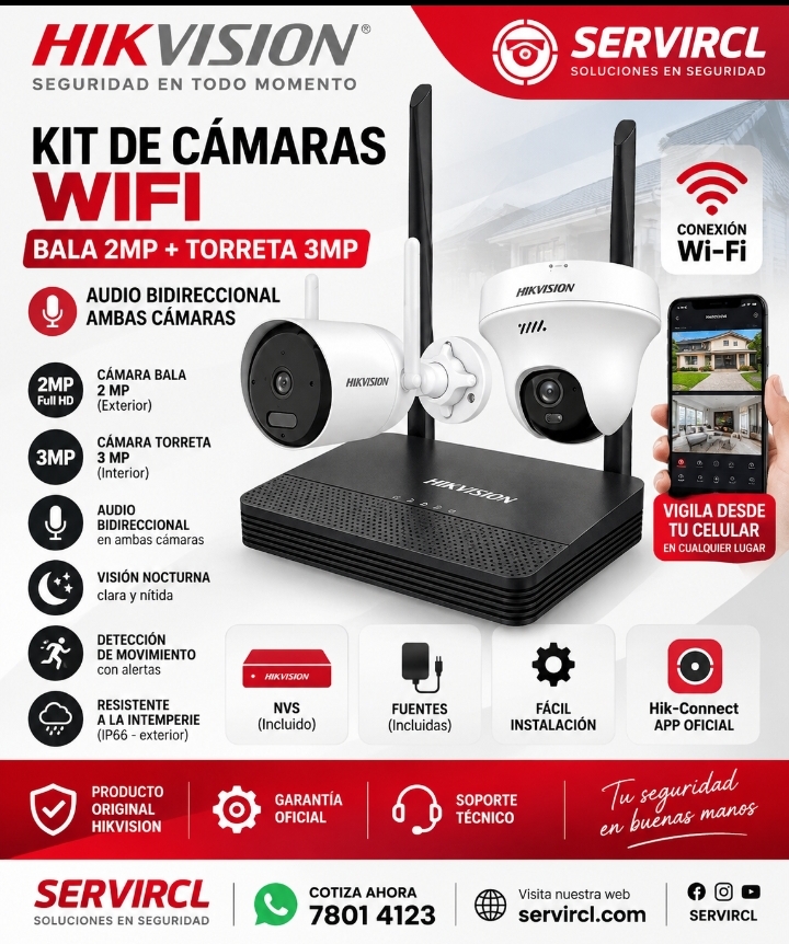 KIT DE CAMARAS WIFI BALA 2MP + TORRETA 3MP (AUDIO BIDIRECCIONAL AMBAS)+NVS + FUENTES|ACUSENSE LITE